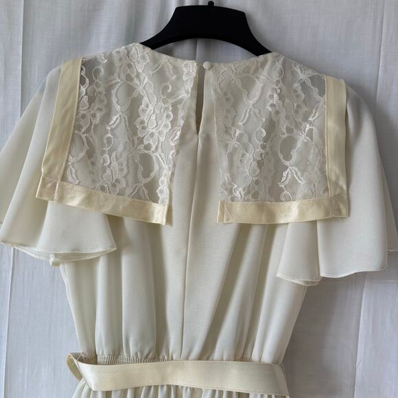 Jerell of Texas Vintage 70s Cream Lace Belted Dress Size 7 - Picture 7 of 8